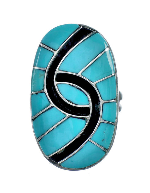 Sterling Silver Turquoise Inlay Ring Size 8-1/2 NN20604